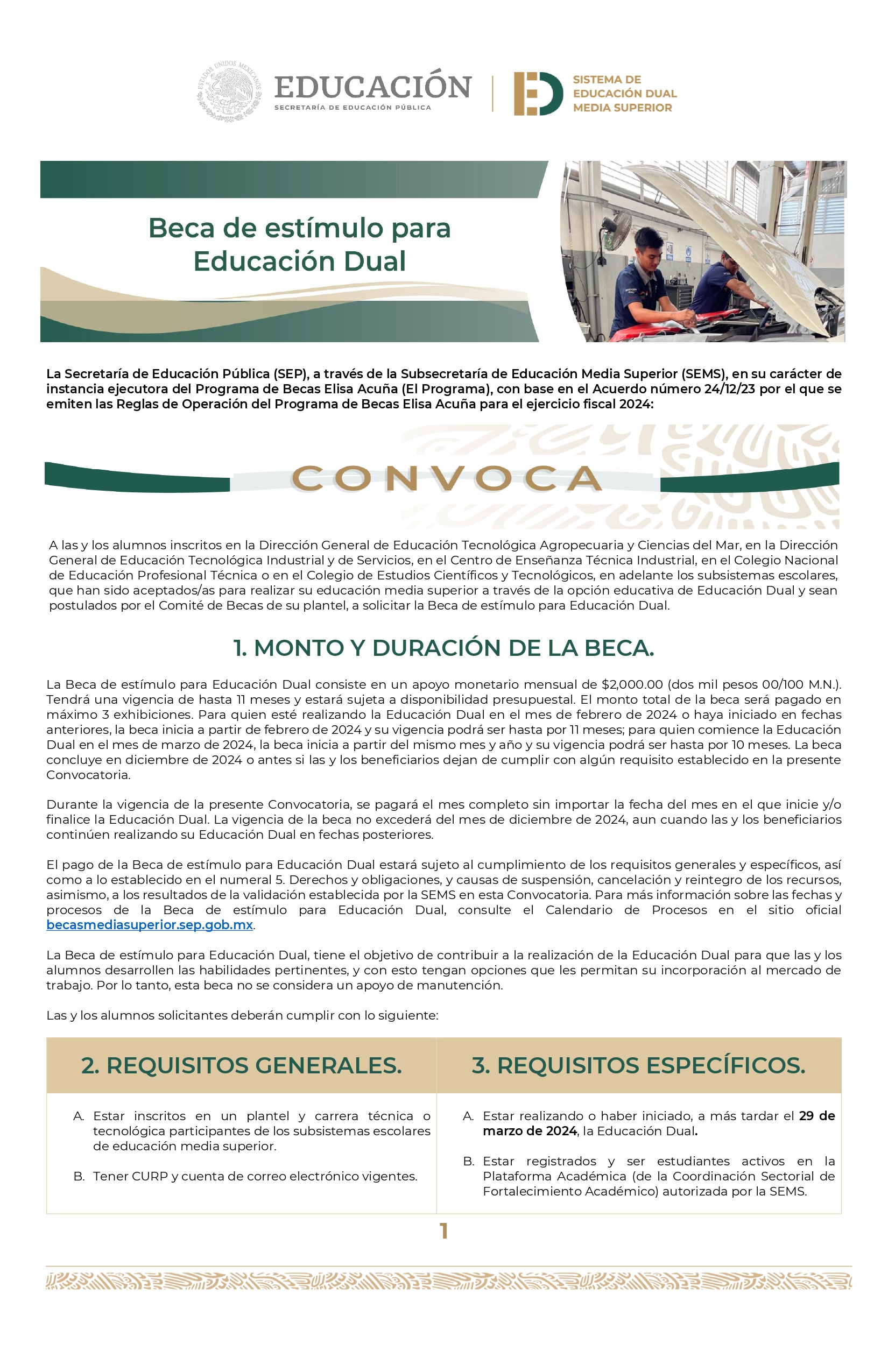 Becas de estímulo para Educación Dual